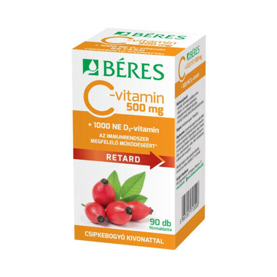 Béres C-vitamin 500mg Csipkeb.D3 1000NE ret.tabl. (90x)