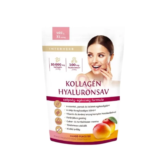 Interherb Kollagén&amp;Hyaluronsav italpor mangó-puncs (403g)