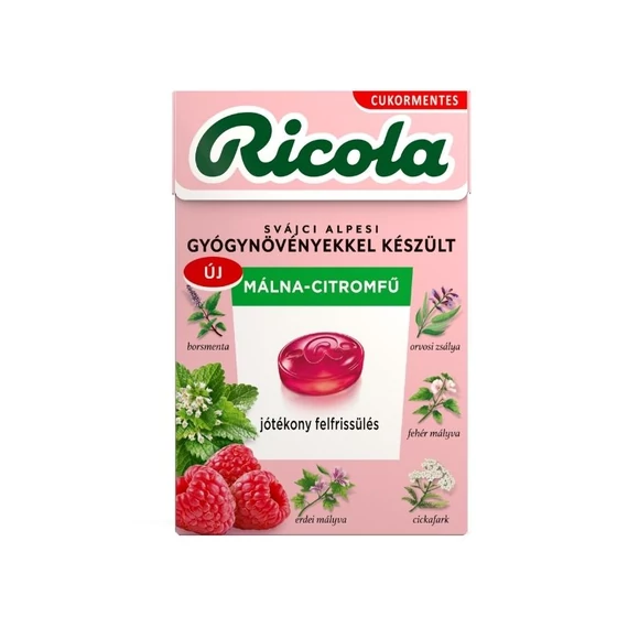 Ricola cukormentes cukorka Málna citromfű (40g)