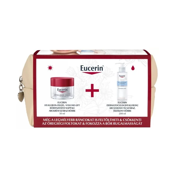 Eucerin Hyaluron-Filler + Volume Lift nappali arckrém száraz bőrre +DermatoClean arclemosó tej (50ml+200ml)